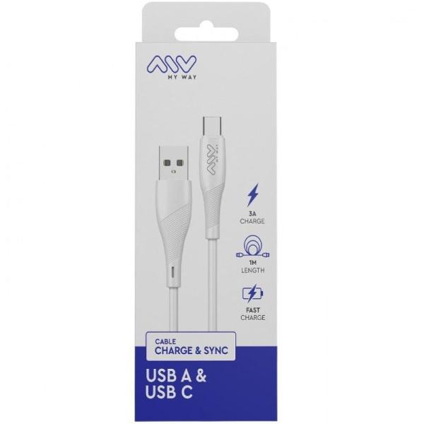 Cable USB 2.0 Tipo-C Myway MWUSC0019/ USB Macho - USB Tipo-C Macho/ 1m/ Blanco