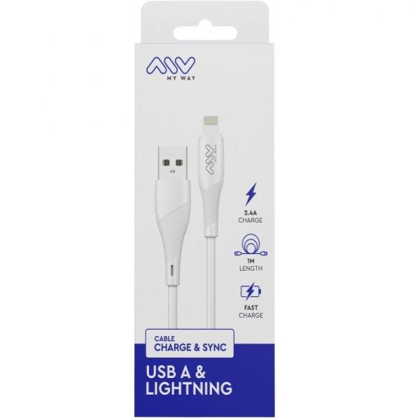 Cable USB 2.0 Lightning Myway MWUSC0021/ USB Macho - Lightning Macho/ 1m/ Blanco