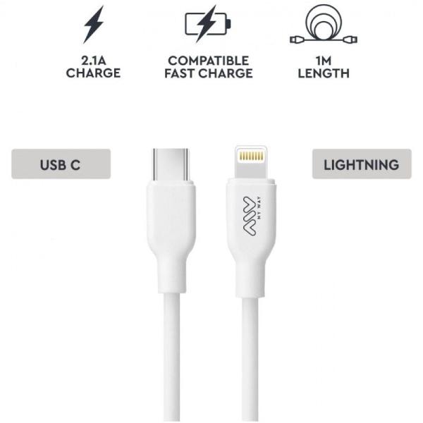 Cable USB 2.0 Tipo-C Lightning Myway MWUSC0023/ USB Tipo-C Macho - Lightning Macho/ 1m/ Blanco