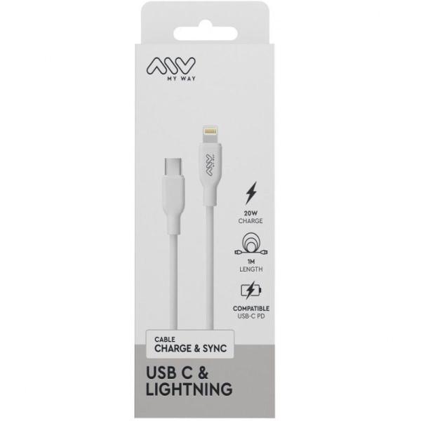 Cable USB 2.0 Tipo-C Lightning Myway MWUSC0023/ USB Tipo-C Macho - Lightning Macho/ 1m/ Blanco