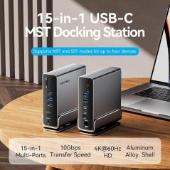 Docking USB Tipo-C Vention TPUH0/ 2xHDMI/ 1xDisplayPort/ 3xUSB Tipo-C/ 5xUSB/ 1xRJ45/ 1xLector de Tarjetas/ 1xJack 3.5/ 1xUSB Ti