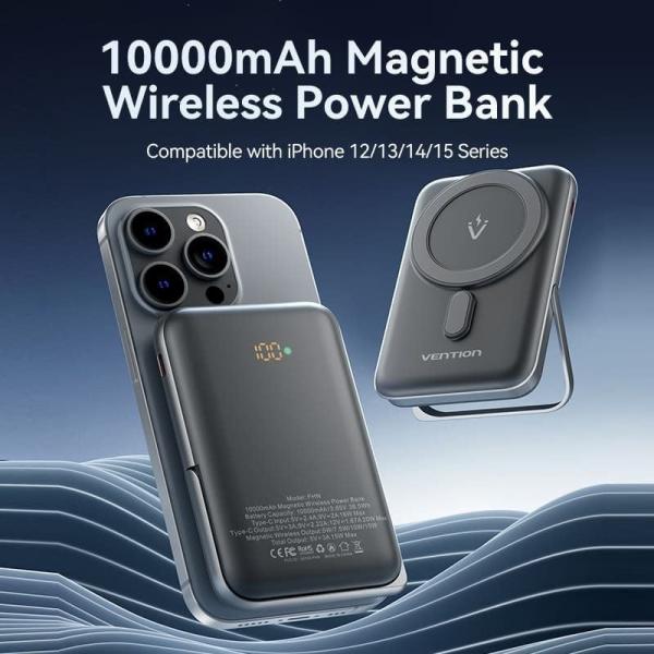 Powerbank 10000mAh Vention FHNW0/ 20W/ Wireless/ Blanca