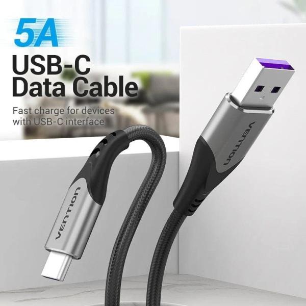 Cable USB 2.0 Tipo-C Vention COFHG/ USB Tipo-C Macho - USB Macho/ Hasta 100W/ 480Mbps/ 1.5m/ Gris