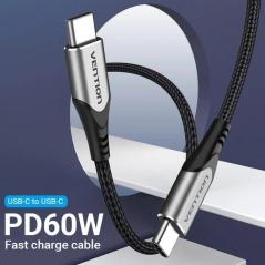 Cable USB 2.0 Tipo-C Vention TADHG/ USB Tipo-C Macho - USB Tipo-C Macho/ Hasta 60W/ 480Mbps/ 1.5m/ Gris