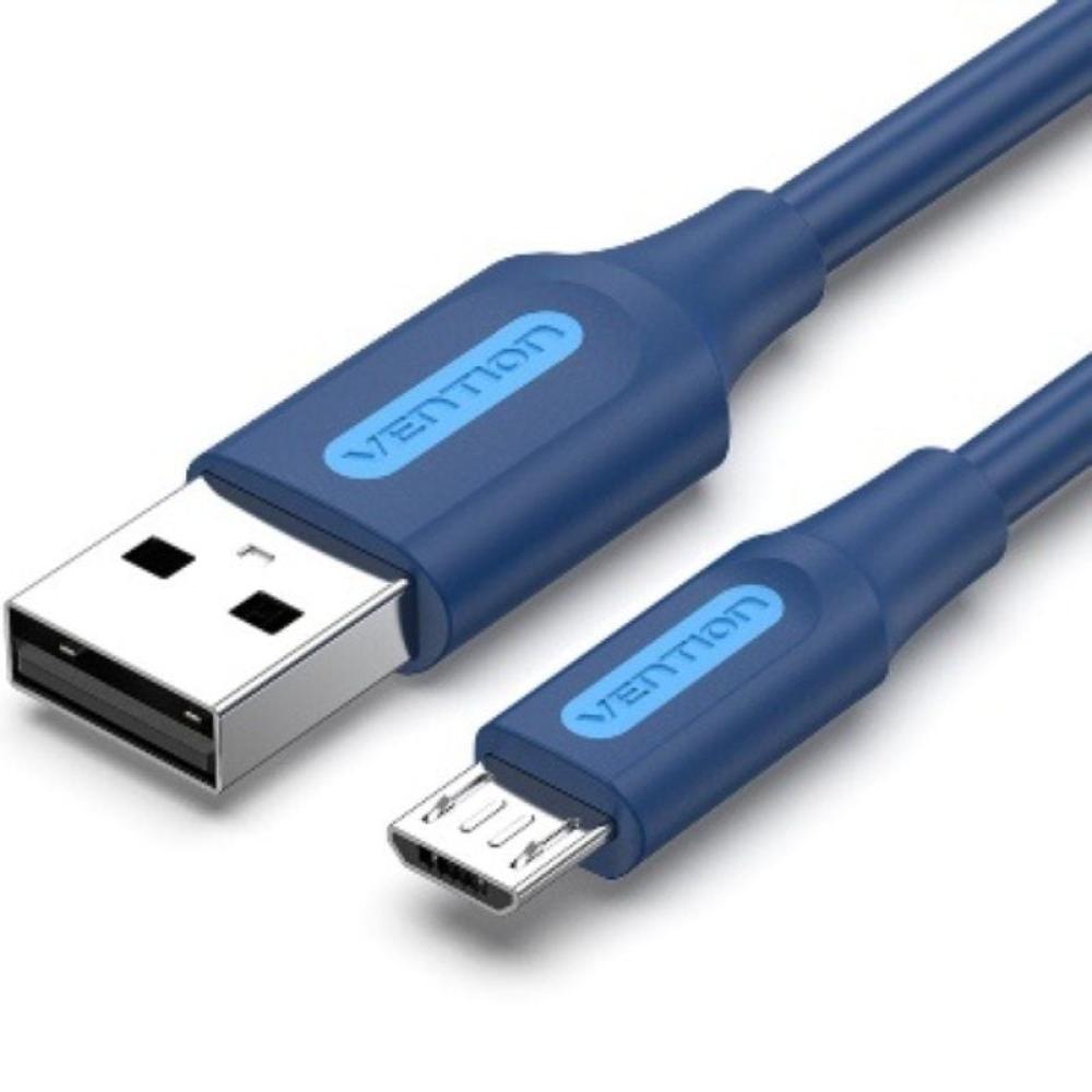 Cable USB 2.0 Vention COLLH/ USB Macho - MicroUSB Macho/ Hasta 60W/ 480Mbps/ 2m/ Azul