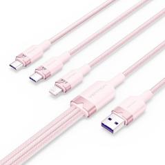 Cable USB 2.0 Lightning Vention CTRPG/ USB Macho/ USB Tipo-C Macho - MicroUSB Macho - Lightning Macho/ 1.5m/ Rosa