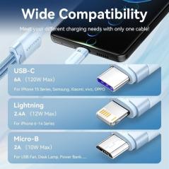 Cable USB 2.0 Lightning Vention CTRWG/ USB Macho/ USB Tipo-C Macho - MicroUSB Macho - Lightning Macho/ 1.5m/ Blanco