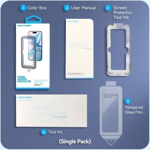 Protector de Pantalla de Cristal Templado Vention KUKTCC-20 para iPhone 15 Plus + Herramienta de Instalación Antipolvo