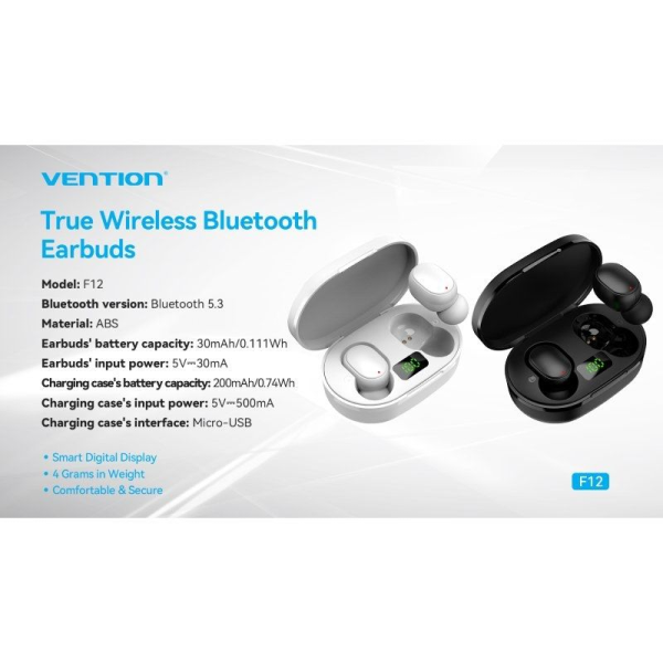 Auriculares Bluetooth Vention Tiny T16 F12W0 con estuche de carga/ Autonomía 7h/ Blancos