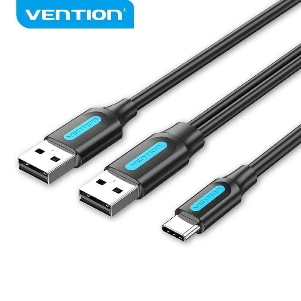 Cable USB 2.0 Vention CQKBF/ USB Tipo-C Macho - 2x USB Macho/480Mbps/ 1m/ Negro