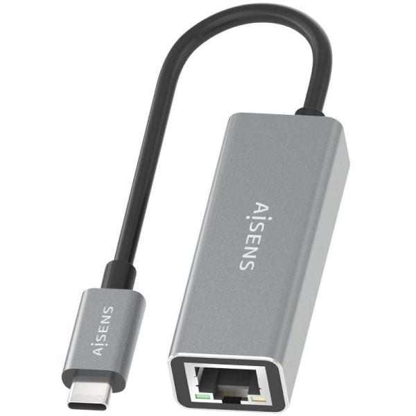 Adaptador USB 3.0 Aisens A109-0898/ USB Tipo-C Macho - RJ45 Hembra/ 15cm/ Gris