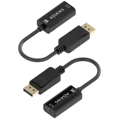 Cable Conversor Aisens A125-0905/ DisplayPort Macho - HDMI Hembra/ 15cm/ Negro