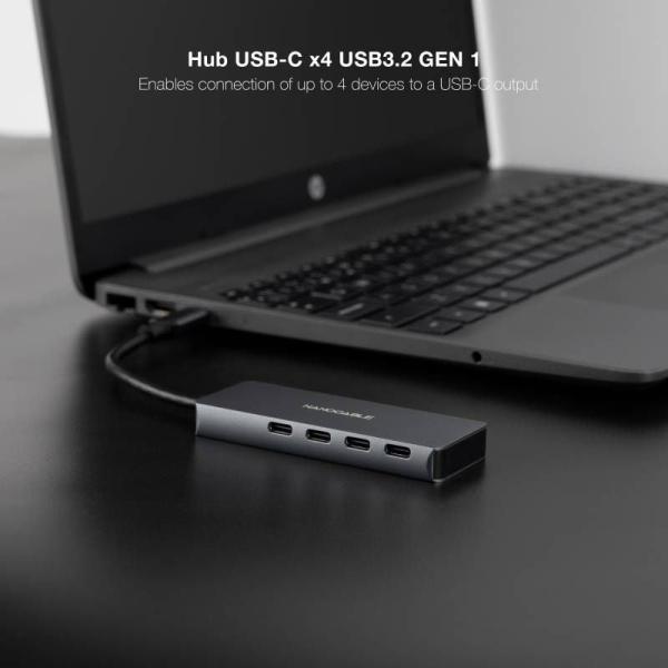 Hub USB Tipo-C Nanocable 10.16.4504/ 4xUSB Tipo-C/ Gris