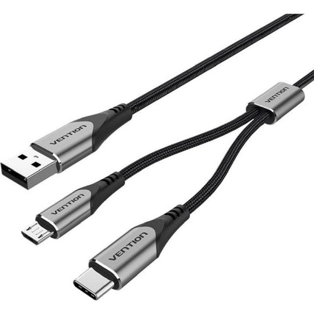 Cable USB 2.0 Vention CQGHD/ USB Tipo-C Macho/ MicroUSB Macho - USB Macho/ 50cm/ Negro