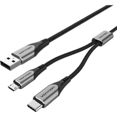 Cable USB 2.0 Vention CQGHD/ USB Tipo-C Macho/ MicroUSB Macho - USB Macho/ 50cm/ Negro