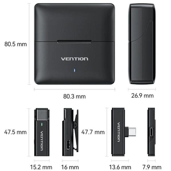 Micrófono Inalámbrico con Clip Vention NCAB0/ USB Tipo-C/ Incluye Receptor/ 2 unidades