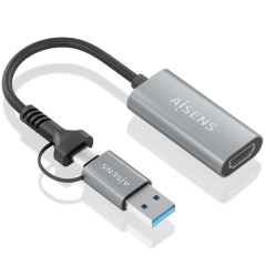 Conversor HDMI Aisens A109-0913/ USB + USB Tipo-C 3.1 Macho - HDMI Macho/ 15cm/ Gris