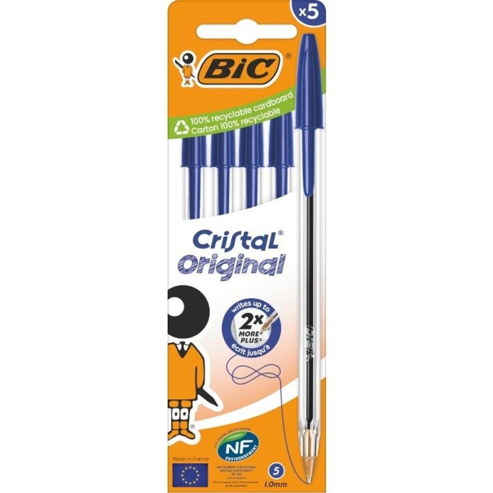 Caja de Bolígrafos de Tinta de Aceite Bic Cristal Original 516344/ 5 unidades/ Azules