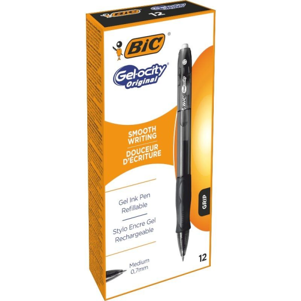 Caja de Bolígrafos de Tinta de Gel Bic Gelocity 526275/ 12 unidades/ Negros