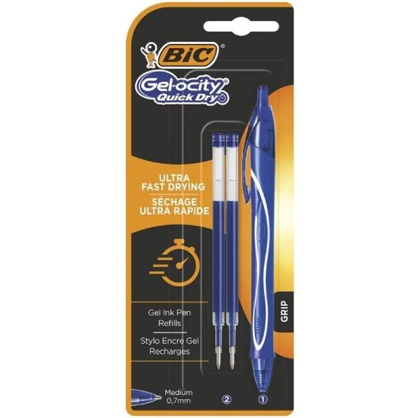 Bolígrafos de Tinta de Gel Retráctil Bic Gelocity Quick Dry 951757/ 1 unidades/ 2 recambios/ Azul