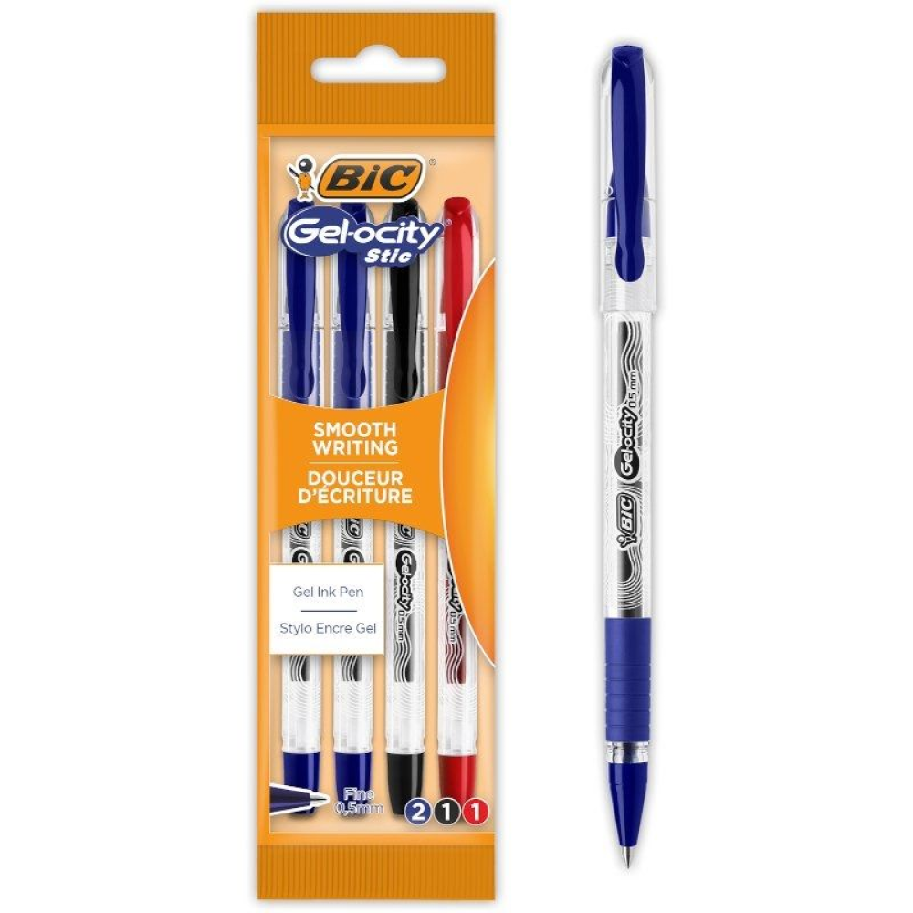 Bolígrafos de Tinta de Gel Retráctil Bic Gelocity Stic 992599/ 4 unidades/ Surtidos