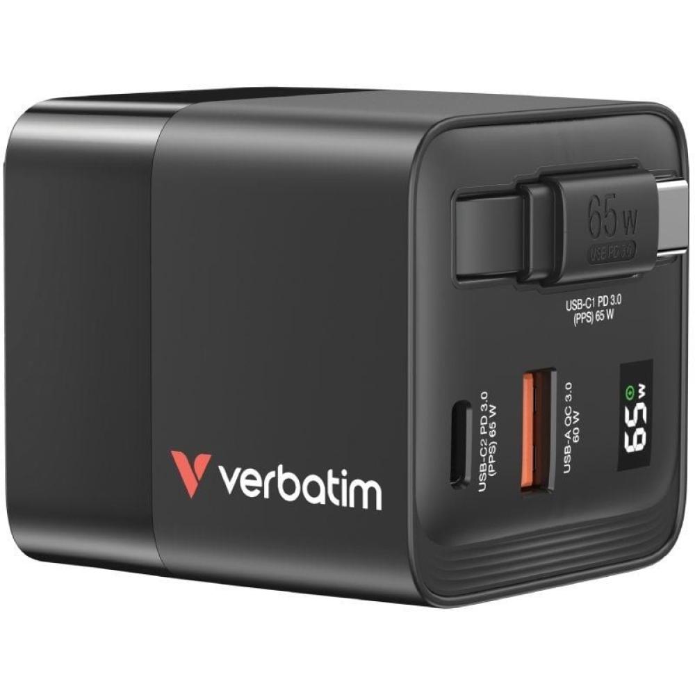 Cargador de Pared Universal GaN Verbatim GaN Charger/ 1xUSB Tipo-C/ 1xUSB/ 1xUSB Tipo-C Macho/ 65W