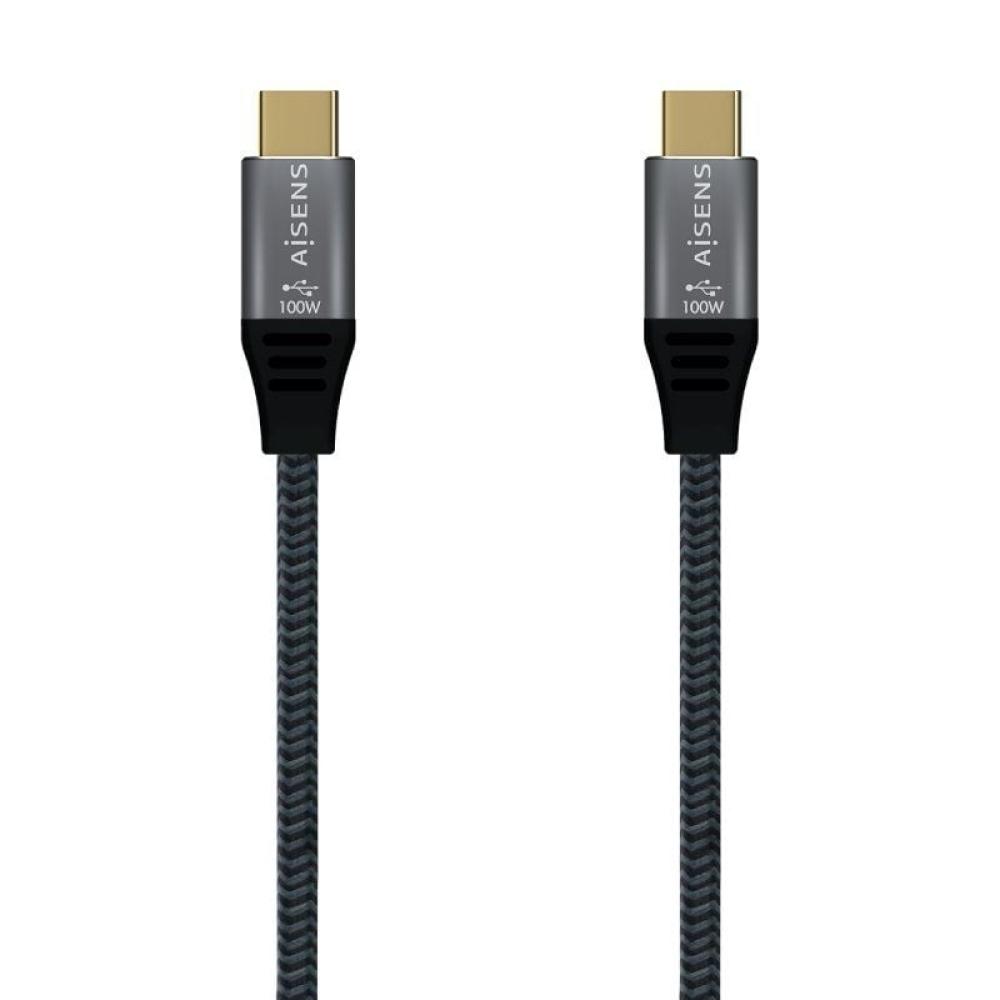 Cable USB 3.2 Tipo-C Aisens A107-0634 20GBPS 5A 100W/ USB Tipo-C Macho - USB Tipo-C Macho/ Hasta 100W/ 2500Mbps/ 2m/ Gris