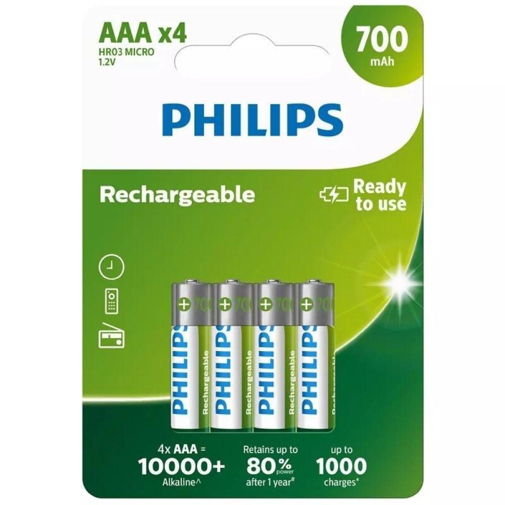 Pack de 4 Pilas AAA Philips R03B4A70/10/ 1.2V/ Recargables Pack de 4 Pilas AAA Philips R03B4A70/10/ 1.2V/ Recargables