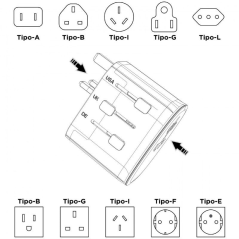 Cargador de Pared Universal Muvit For Change MCADP0006/ Toma de Corriente Universal/ 1xUSB Tipo-C/ 2xUSB/ 15W