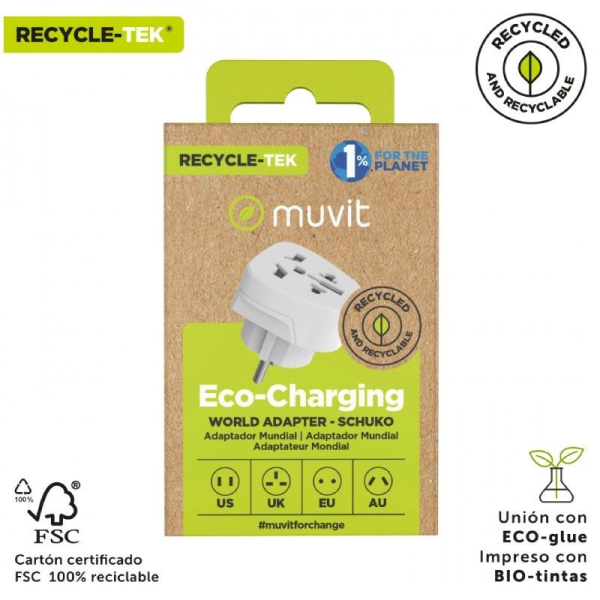 Enchufe Universal Muvit For Change MCADP0007/ 1 Toma de Corriente/ Blanco