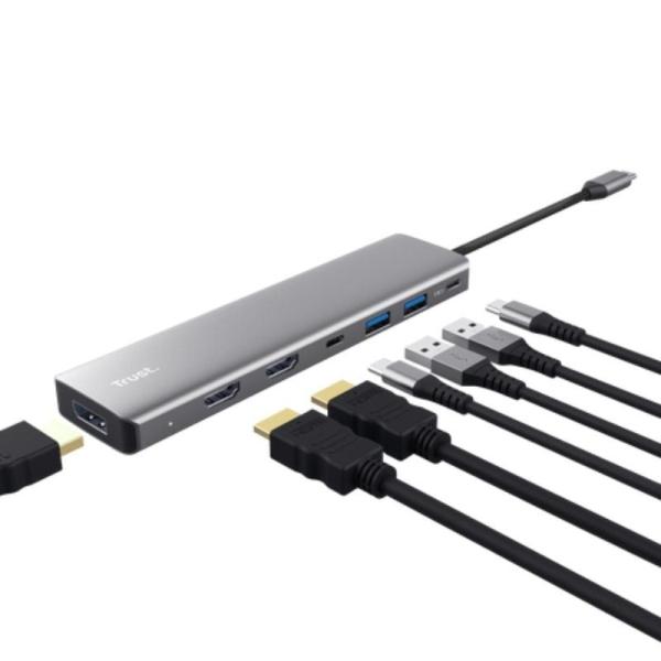 Docking USB Tipo-C Trust Dalyx/ 2xUSB/ 2xHDMI/ 1xDisplayPort/ 1xUSB Tipo-C PD/ Gris