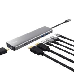 Docking USB Tipo-C Trust Dalyx/ 2xUSB/ 2xHDMI/ 1xDisplayPort/ 1xUSB Tipo-C PD/ Gris