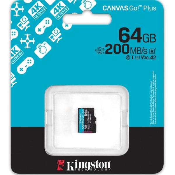 Tarjeta de Memoria Kingston CANVAS Select Plus 64GB microSD XC/ Clase 10/ 200MBs