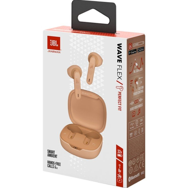 Auriculares Bluetooth JBL Wave Flex con estuche de carga/ Autonomía 8h/ Beige