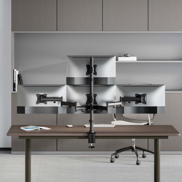 Soporte de Mesa para 4 Monitores y TV Aisens DT27TSR-379/ Giratorio/ Inclinable/ hasta 8kg