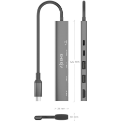 Docking USB Tipo-C Aisens ASUC-5P022-GR/ 1xHDMI/ 2xUSB/ 1xUSB Tipo-C/ 1xUSB Tipo-C PD/ Gris
