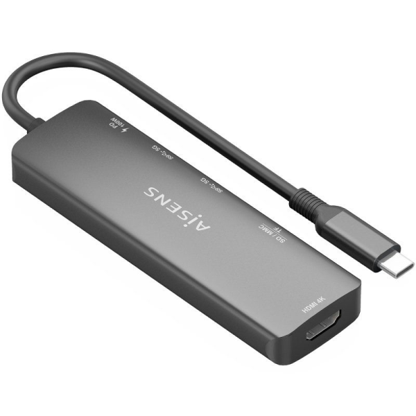 Docking USB Tipo-C Aisens ASUC-5P011-GR/ 1xHDMI/ 2xUSB/ 1xUSB Tipo-C PD/ 1xLector Tarjetas/ Gris