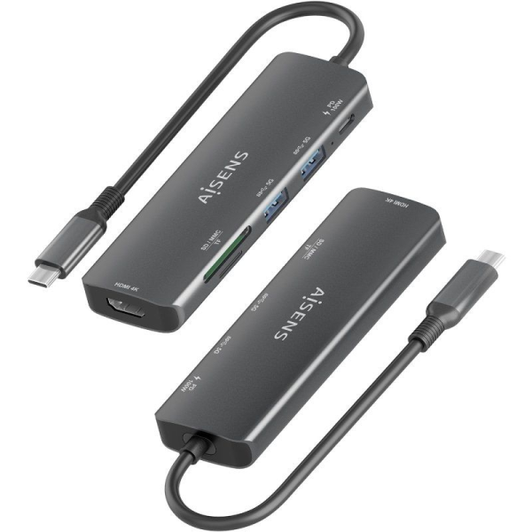 Docking USB Tipo-C Aisens ASUC-5P011-GR/ 1xHDMI/ 2xUSB/ 1xUSB Tipo-C PD/ 1xLector Tarjetas/ Gris