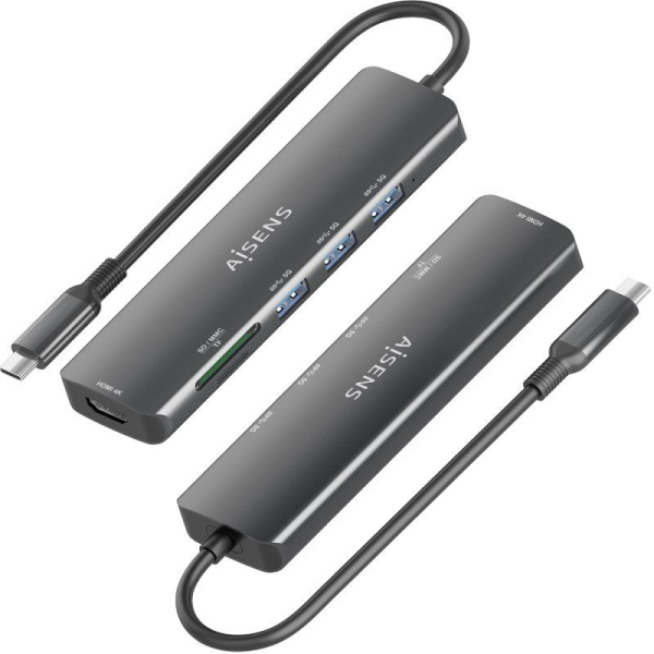 Docking USB Tipo-C Aisens ASUC-6P024-GR/ 1xHDMI/ 3xUSB/ 1xLector Tarjetas/ Gris