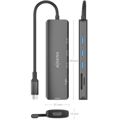 Docking USB Tipo-C Aisens ASUC-6P024-GR/ 1xHDMI/ 3xUSB/ 1xLector Tarjetas/ Gris