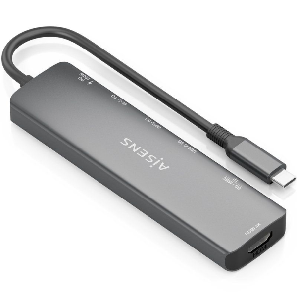 Docking USB Tipo-C Aisens ASUC-7P026-GR/ 1xHDMI/ 2xUSB/ 1xUSB Tipo-C / 1xUSB Tipo-C PD/ 1xLector Tarjetas/ Gris