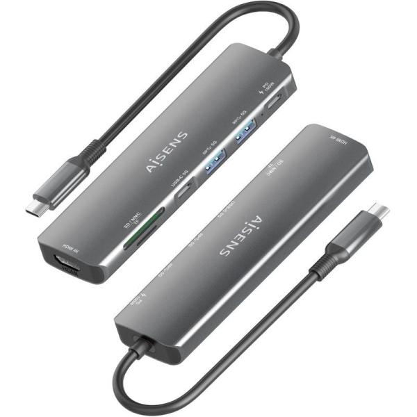 Docking USB Tipo-C Aisens ASUC-7P026-GR/ 1xHDMI/ 2xUSB/ 1xUSB Tipo-C / 1xUSB Tipo-C PD/ 1xLector Tarjetas/ Gris