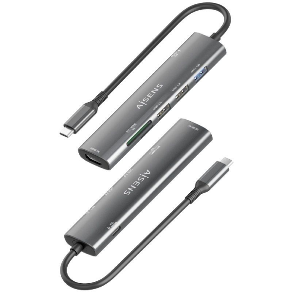 Docking USB Tipo-C Aisens ASUC-7P025-GR/ 1xHDMI/ 3xUSB/ 1xUSB Tipo-C PD/ 1xLector Tarjetas/ Gris