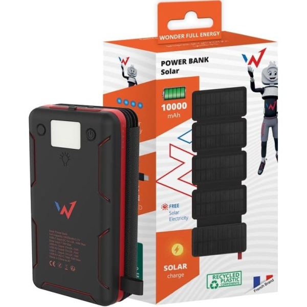 Powerbank Solar 10000mAh Wonder WX10S/ 10W/ Negra y Roja