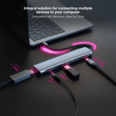 Docking Tipo-C Nanocable 10.16.4608/ 2xUSB/ 3xUSB Tipo-C/ 1xHDMI 4K/ 1xJack 3.5/ 1xUSB Tipo-C PD/ Gris