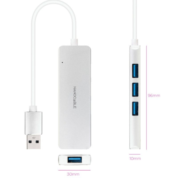 Hub USB 3.0 Nanocable 10.16.4602/ 4xUSB/ Gris