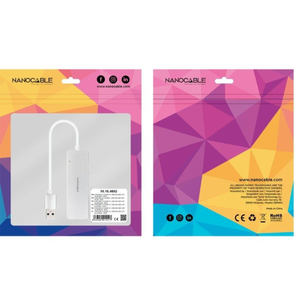Hub USB 3.0 Nanocable 10.16.4602/ 4xUSB/ Gris