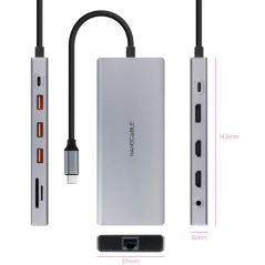 Docking Tipo-C Nanocable 10.16.4612/ 3xUSB/ 1xUSB Tipo-C/ 2xHDMI 4K/ 1xDisplayPort/ 1xRJ45/ 1xLector tarjetas/ 1xJack 3.5/ 1xUSB