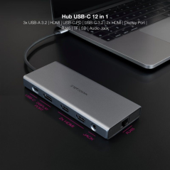 Docking Tipo-C Nanocable 10.16.4612/ 3xUSB/ 1xUSB Tipo-C/ 2xHDMI 4K/ 1xDisplayPort/ 1xRJ45/ 1xLector tarjetas/ 1xJack 3.5/ 1xUSB