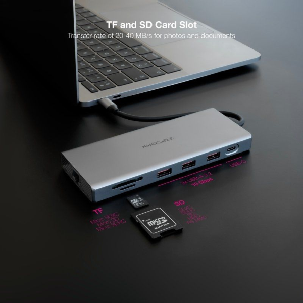 Docking Tipo-C Nanocable 10.16.4612/ 3xUSB/ 1xUSB Tipo-C/ 2xHDMI 4K/ 1xDisplayPort/ 1xRJ45/ 1xLector tarjetas/ 1xJack 3.5/ 1xUSB